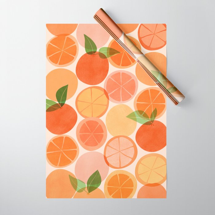 Sunny Oranges Tropical Fruit Illustration Wrapping Paper Gallery Image 1