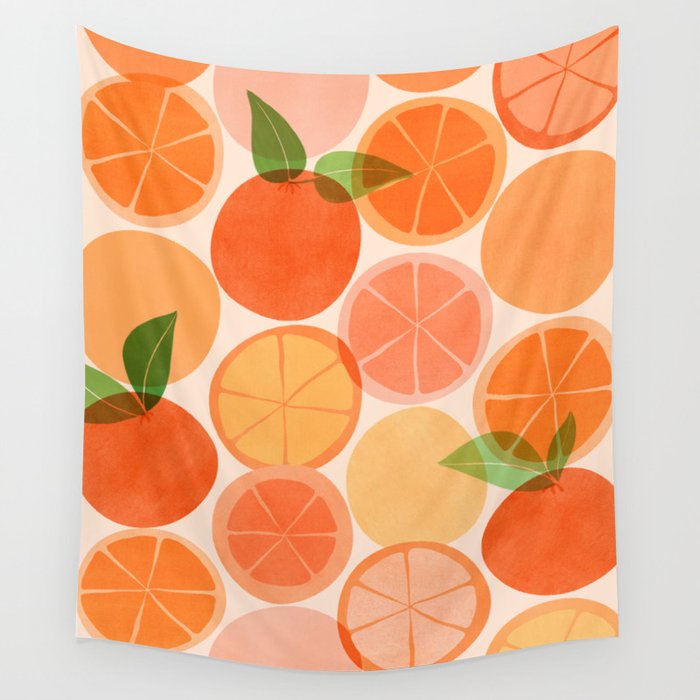 Sunny Oranges Tropical Fruit Illustration Wall Tapestry Gallery Image 4