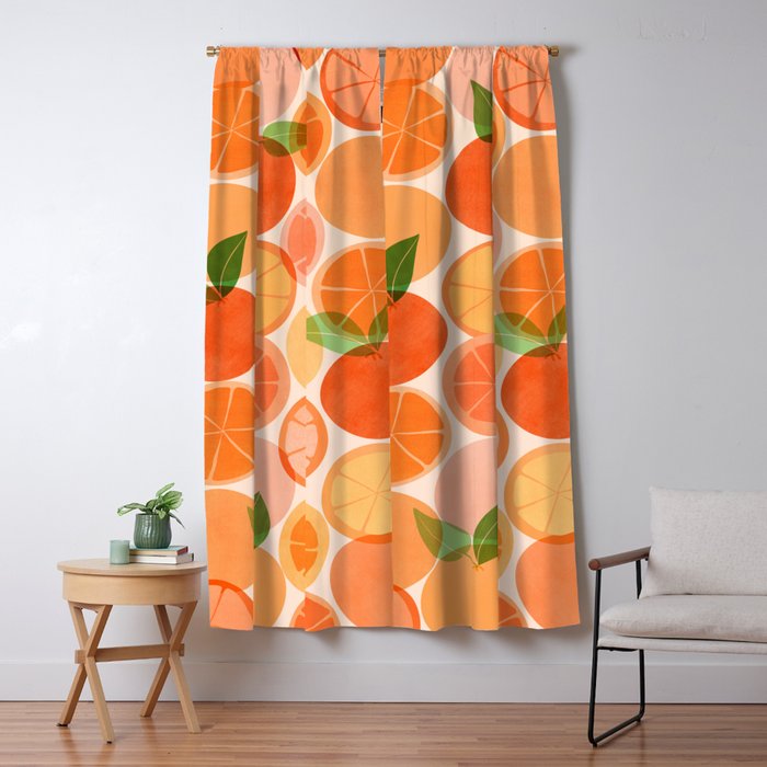 Sunny Oranges Tropical Fruit Illustration Window Curtain Gallery Image 5