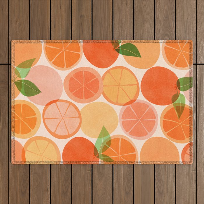 Sunny Oranges Tropical Fruit Illustration Outdoor Rug Gallery Image 1