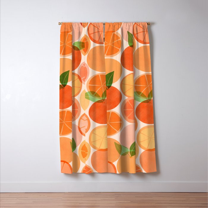 Sunny Oranges Tropical Fruit Illustration Window Curtain Gallery Image 3