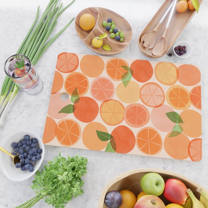 Sunny Oranges Tropical Fruit Illustration Cutting Board Gallery Image 2
