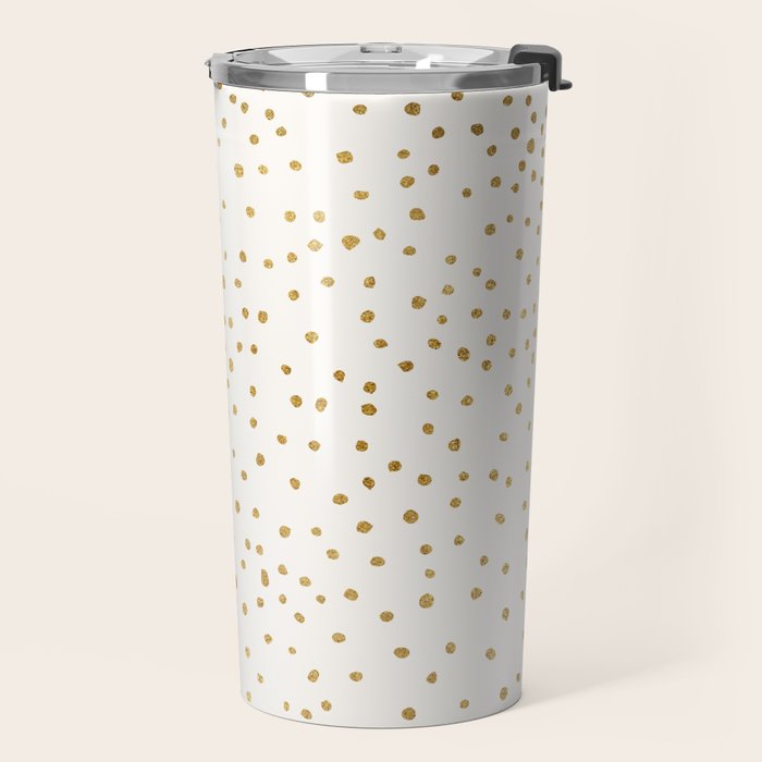 Falling Stars Metallic Gold Dot Pattern Travel Mug Gallery Image 2
