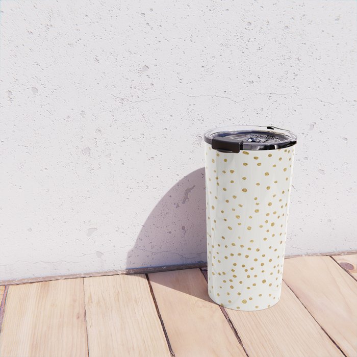 Falling Stars Metallic Gold Dot Pattern Travel Mug Gallery Image 4