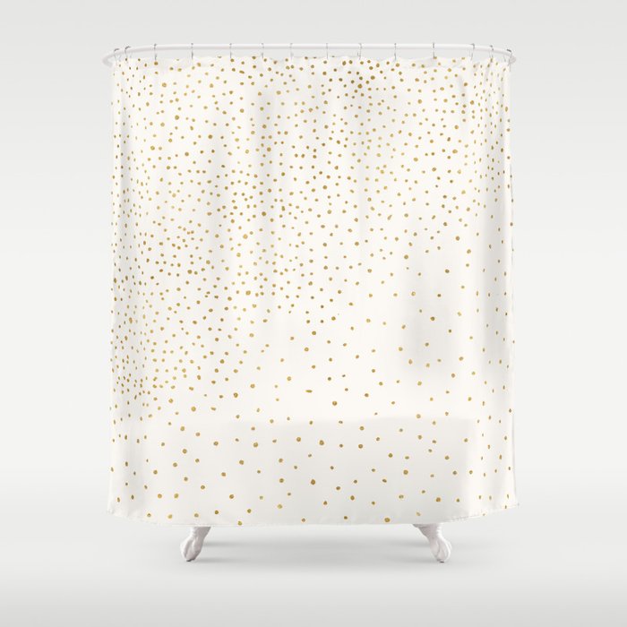 Falling Stars Metallic Gold Dot Pattern Shower Curtain Gallery Image 1