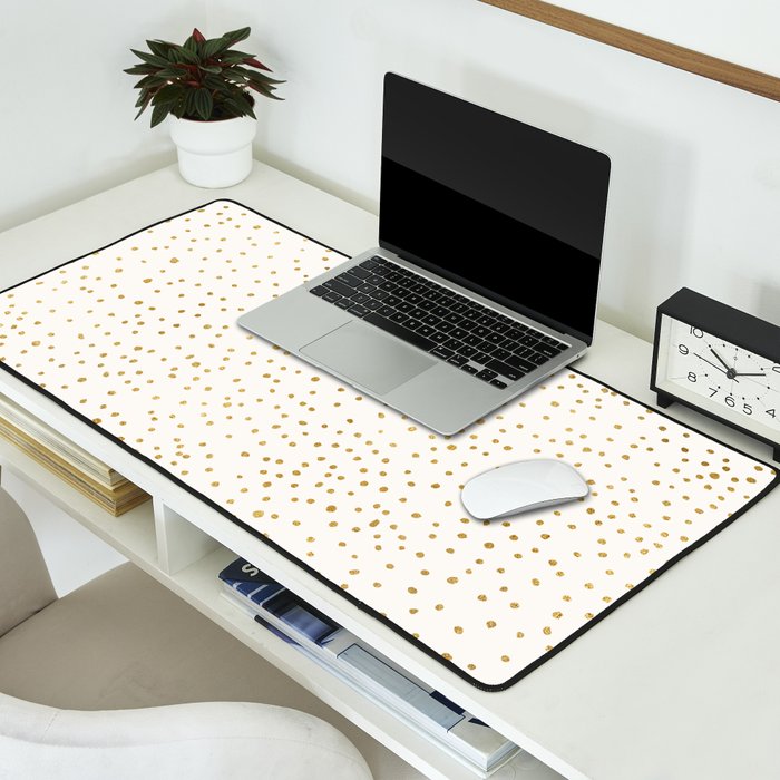 Falling Stars Metallic Gold Dot Pattern Desk Mat Gallery Image 2