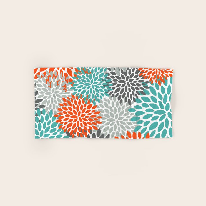 Floral Pattern, Abstract, Orange, Teal and Gray Hand & Bath Towel Gallery Image 1