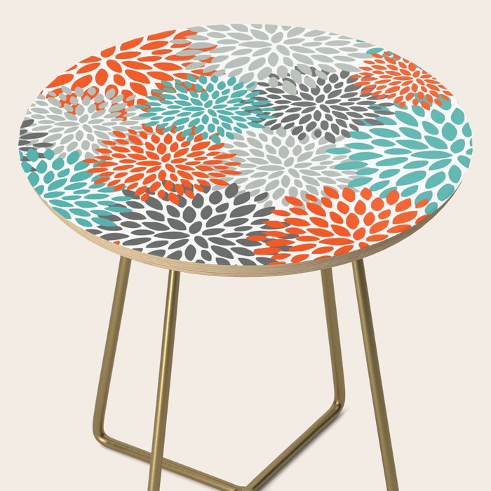 Floral Pattern, Abstract, Orange, Teal and Gray Side Table Gallery Image 2