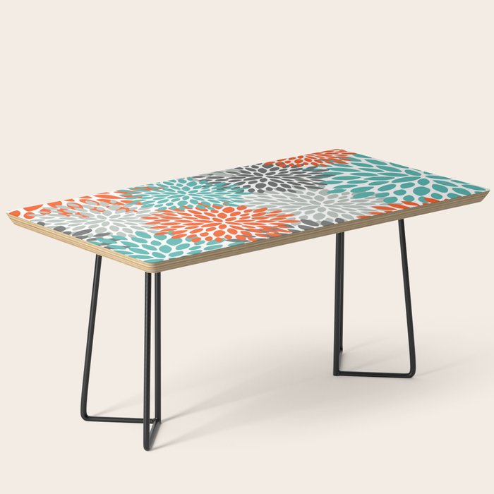 Floral Pattern, Abstract, Orange, Teal and Gray Coffee Table Gallery Image 1