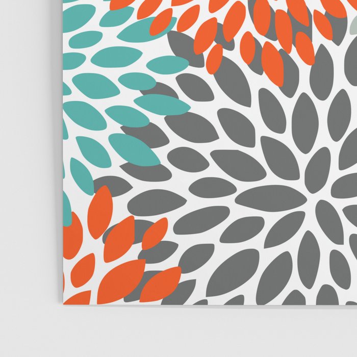 Floral Pattern, Abstract, Orange, Teal and Gray Poster Gallery Image 3