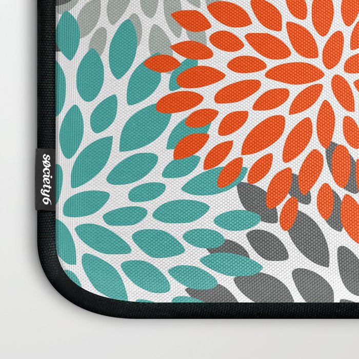 Floral Pattern, Abstract, Orange, Teal and Gray Laptop Sleeve Gallery Image 3