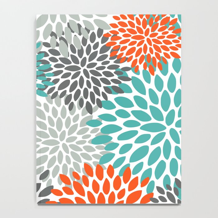 Floral Pattern, Abstract, Orange, Teal and Gray Notebook Gallery Image 4