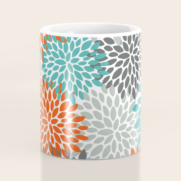 Floral Pattern, Abstract, Orange, Teal and Gray Coffee Mug Gallery Image 4