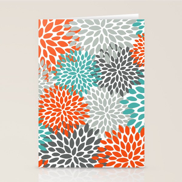 Floral Pattern, Abstract, Orange, Teal and Gray Stationery Card Gallery Image 1
