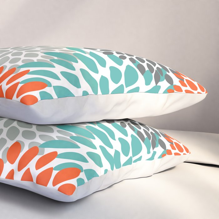 Floral Pattern, Abstract, Orange, Teal and Gray Pillow Sham Gallery Image 3