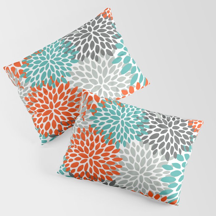 Floral Pattern, Abstract, Orange, Teal and Gray Pillow Sham Gallery Image 3