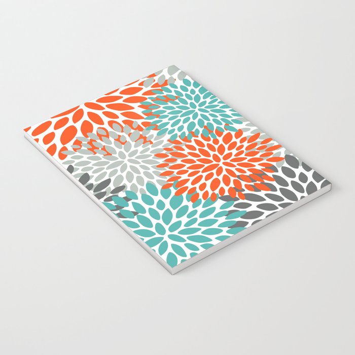 Floral Pattern, Abstract, Orange, Teal and Gray Notebook Gallery Image 3