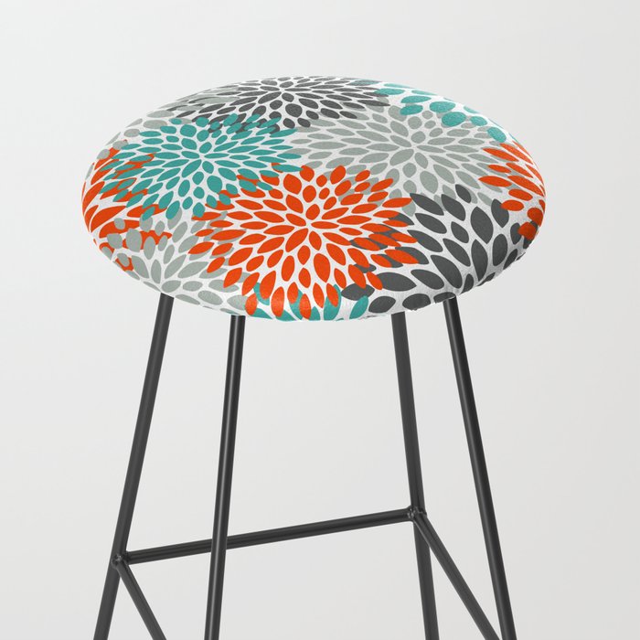 Floral Pattern, Abstract, Orange, Teal and Gray Stool Gallery Image 2