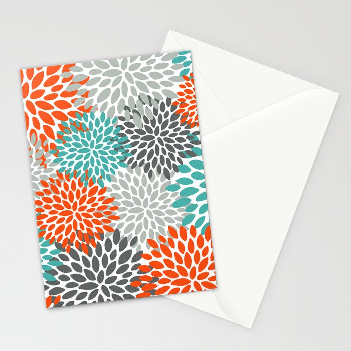Floral Pattern, Abstract, Orange, Teal and Gray Stationery Card Gallery Image 2