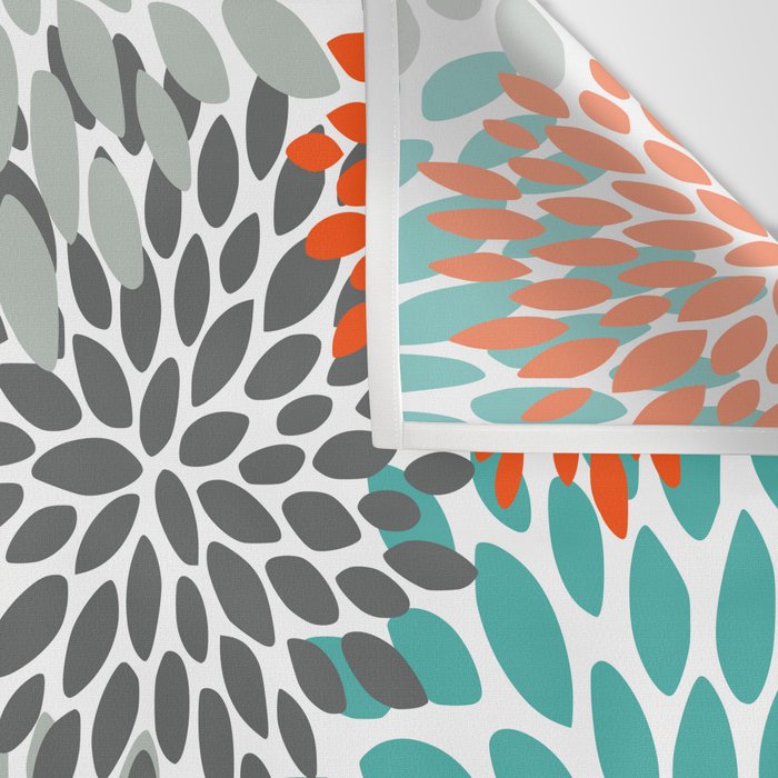Floral Pattern, Abstract, Orange, Teal and Gray Wall Tapestry Gallery Image 3