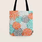 Floral Pattern, Abstract, Orange, Teal and Gray Tote Bag Gallery Image 1