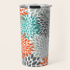 Floral Pattern, Abstract, Orange, Teal and Gray Travel Mug Gallery Image 1