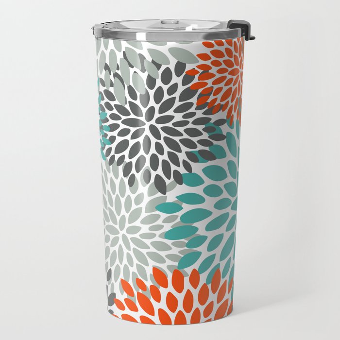 Floral Pattern, Abstract, Orange, Teal and Gray Travel Mug Gallery Image 2