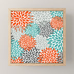 Floral Pattern, Abstract, Orange, Teal and Gray Mini Art Print Gallery Image 1