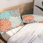 Floral Pattern, Abstract, Orange, Teal and Gray Pillow Sham Gallery Image 2