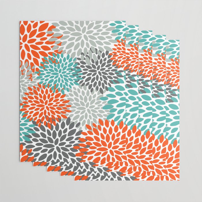 Floral Pattern, Abstract, Orange, Teal and Gray Wrapping Paper Gallery Image 3