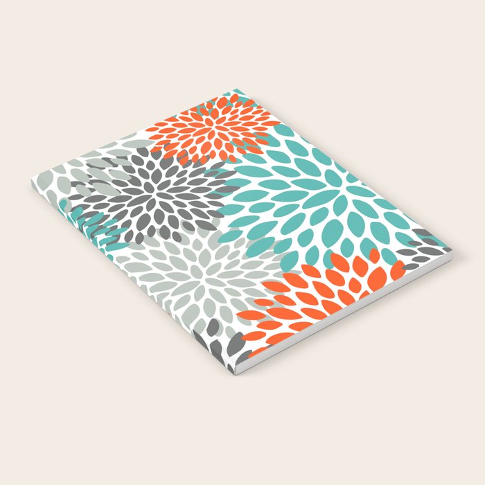 Floral Pattern, Abstract, Orange, Teal and Gray Notebook Gallery Image 1
