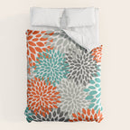 Floral Pattern, Abstract, Orange, Teal and Gray Duvet Cover Gallery Image 6