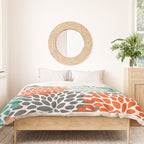 Floral Pattern, Abstract, Orange, Teal and Gray Duvet Cover Gallery Image 3
