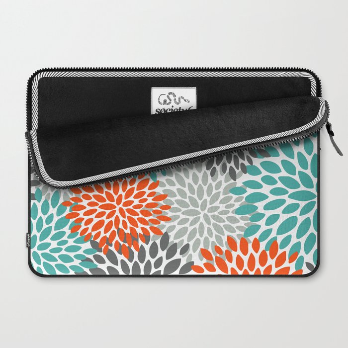 Floral Pattern, Abstract, Orange, Teal and Gray Laptop Sleeve Gallery Image 2