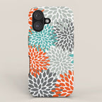 Floral Pattern, Abstract, Orange, Teal and Gray iPhone Case Gallery Image 1
