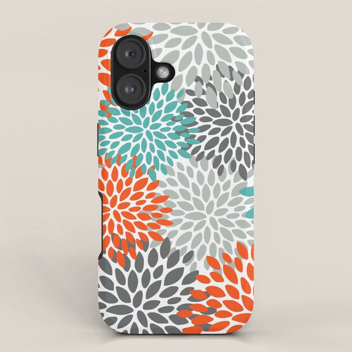 Floral Pattern, Abstract, Orange, Teal and Gray iPhone Case Gallery Image 1