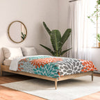 Floral Pattern, Abstract, Orange, Teal and Gray Comforter Gallery Image 2