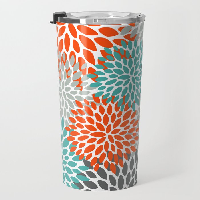 Floral Pattern, Abstract, Orange, Teal and Gray Travel Mug Gallery Image 3