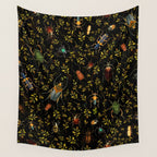 Vintage Mystic Night Beetle And Bugs Dance  Wall Tapestry Gallery Image 4