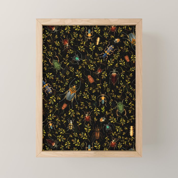 Vintage Mystic Night Beetle And Bugs Dance  Mini Art Print Gallery Image 1