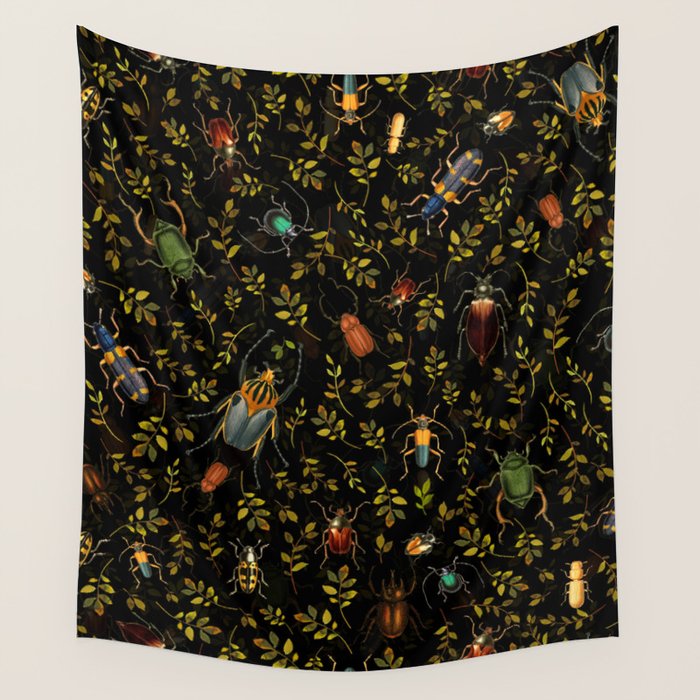 Vintage Mystic Night Beetle And Bugs Dance  Wall Tapestry Gallery Image 1