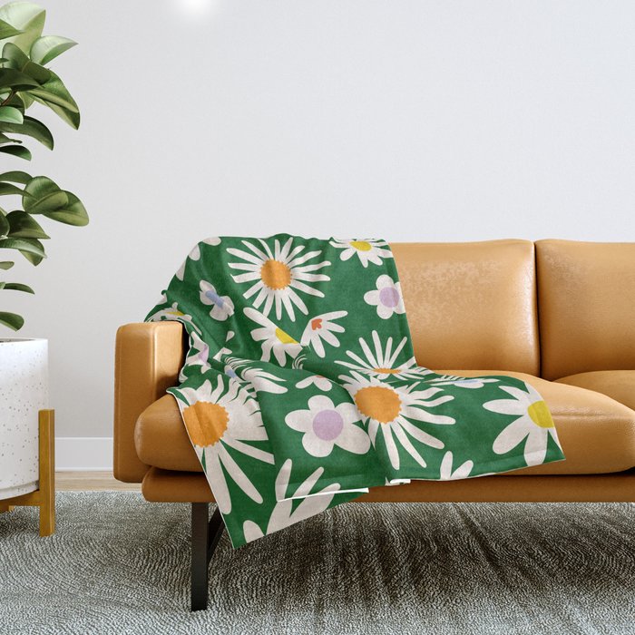Rainbow Vintage Daisies Throw Blanket Gallery Image 1