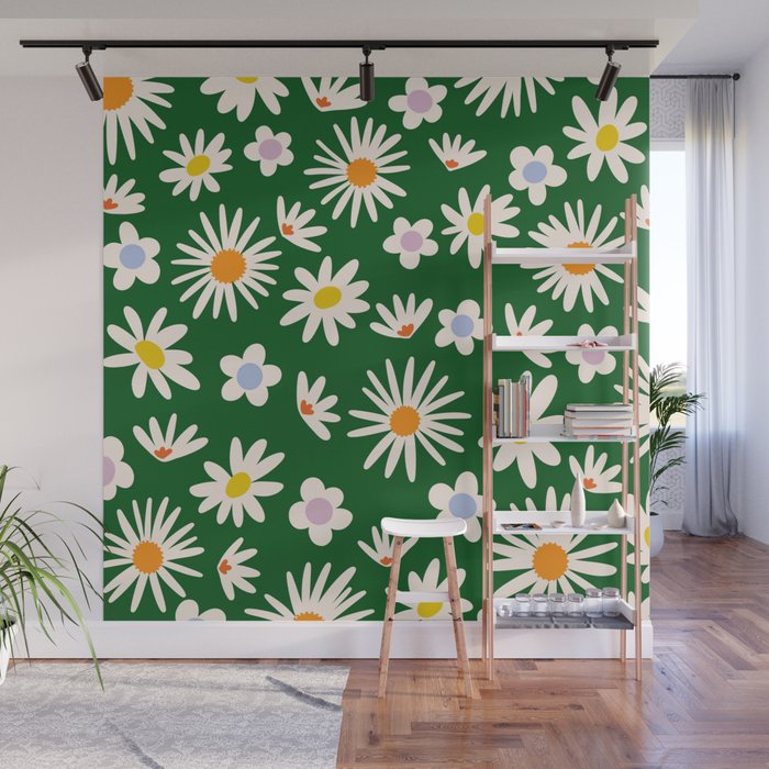 Rainbow Vintage Daisies Wall Mural Gallery Image 1