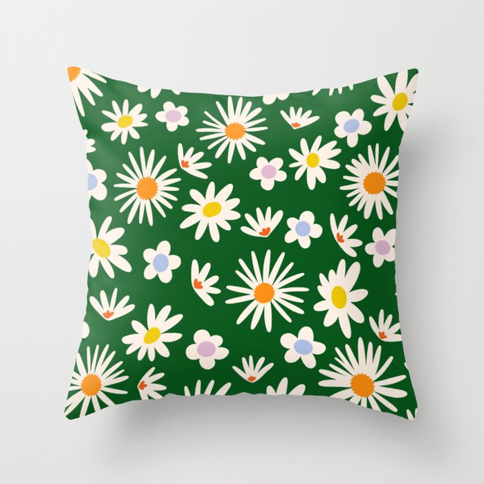 Rainbow Vintage Daisies Throw Pillow Gallery Image 6