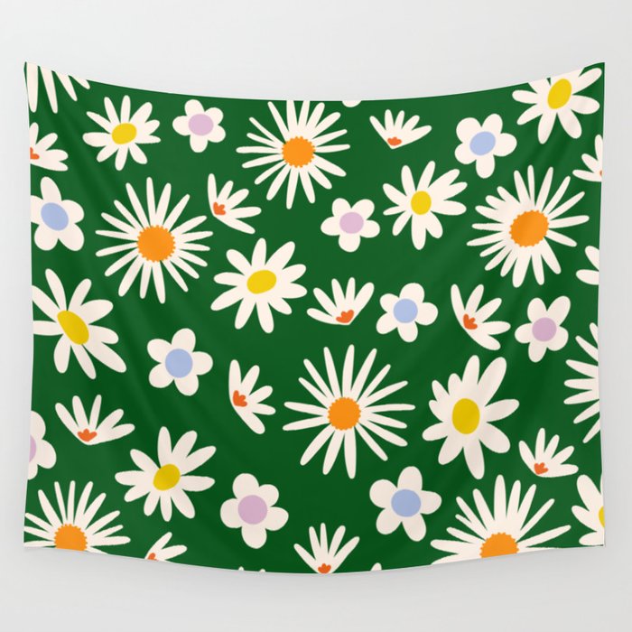Rainbow Vintage Daisies Wall Tapestry Gallery Image 4