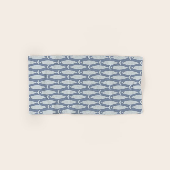 Minimalist Mid Century Modern Scandi Fish Pattern in Slate Blue Bath Towel Gallery Image 1