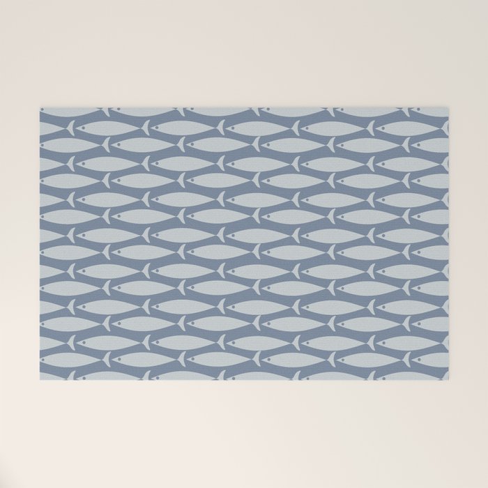 Minimalist Mid Century Modern Scandi Fish Pattern in Slate Blue Welcome Mat Gallery Image 1