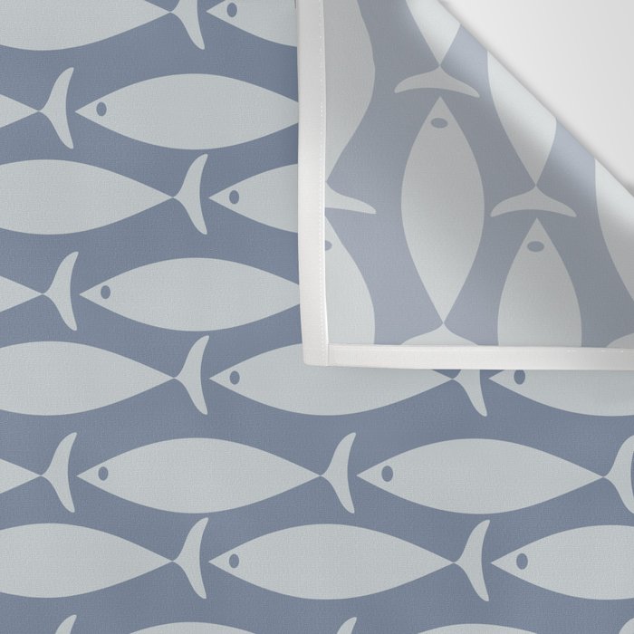 Minimalist Mid Century Modern Scandi Fish Pattern in Slate Blue Wall Tapestry Gallery Image 3