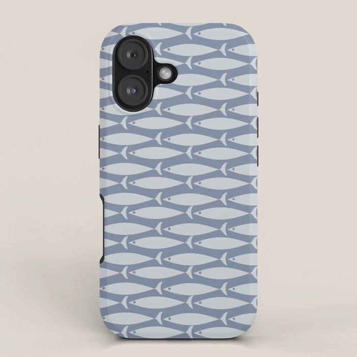 Minimalist Mid Century Modern Scandi Fish Pattern in Slate Blue iPhone Case Gallery Image 1