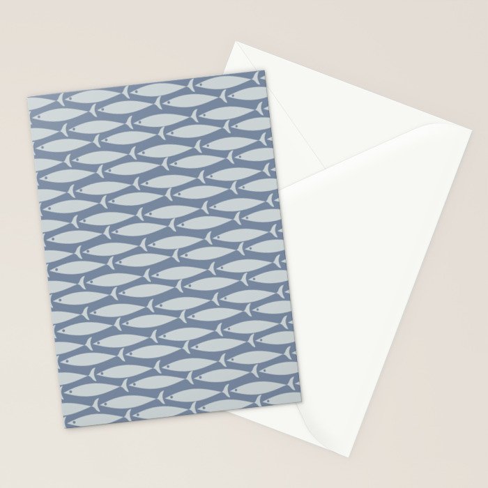 Minimalist Mid Century Modern Scandi Fish Pattern in Slate Blue Stationery Card Gallery Image 2